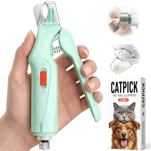 2-in-1 Cat & Dog Nail Clippers with Grinder and Dual LED Lights (Green)