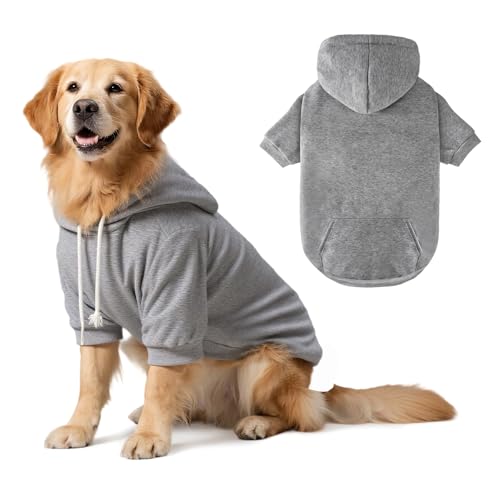 Dog Basic Hoodie Soft Dog Clothes Cold Weather Sweaters for Medium Large Dogs Cozy Fabric Warm Sweatshirt with Leash Hole for Boys (Grey / XL (Back: 24.8",Chest: 33.86", 35-55lbs))