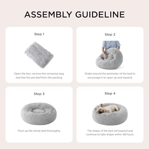 Calming Cat Beds Donut Round Washable Kitten Bed (20"L x 20"W x 6"Th / Pale Grey)