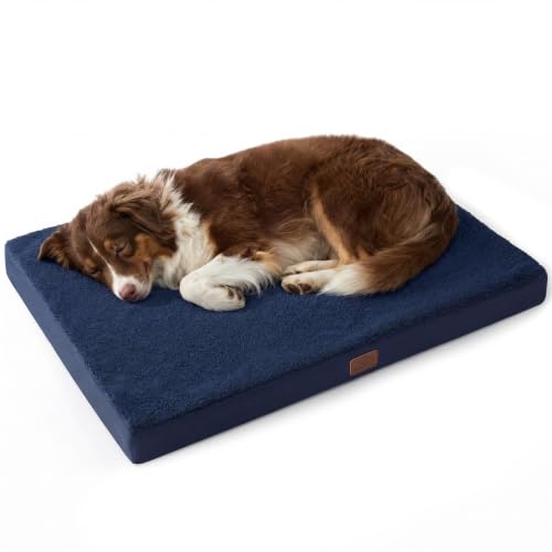 Washable Dog Beds Large Sized Dog with Comfy Sherpa (36"L x 27"W x 3"Th / Ash Navy)