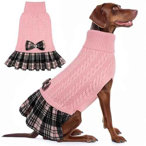 Dog Sweater Dress for Medium Large Dogs Turtleneck Thick Knit (XX-Large (40-70lbs) / 02# Pink)