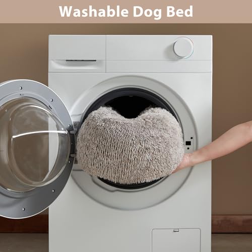 Medium Round Calming Dog Bed Cat Bed for Comfy Sleep (27"L x 27"W x 10"Th / Light coffee)