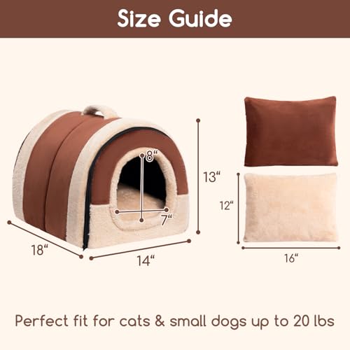Cat Bed Cave for Indoor Cats for Pets up to 20 lbs (Brown Arched Cave)