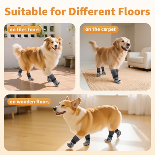 Non Slip Dog Socks to Prevent Licking Paws Double Sided Traction (Medium(Pack of 4))
