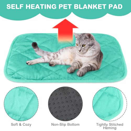 4 Pack Self Heating Cat Pad Self Warming Dog Mat Reflects Body Heat Extra Warm Thermal Pet Pad Washable Dog Cat Bed Crate Bed Mat Blanket (16 x 20 Inch / Mint Blue)