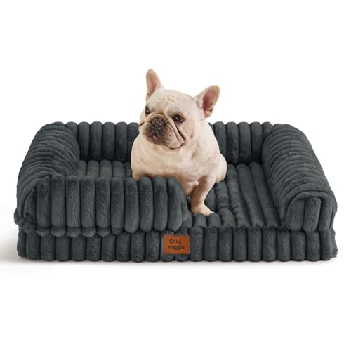 Faux Fur Orthopedic Dog Bolster Bed (Rectangular Dark Grey / M(30*24*7))