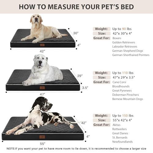 Orthopedic XXL Dog Beds for Large Senior Dog Bed Comfy Sleeping (black / 55"L x 42"W x 4"Th)