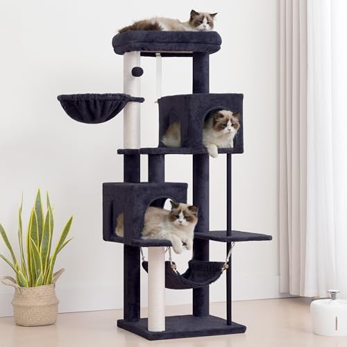 Cat Tree Tower with Sturdy Steel Tube for Indoor Cats GCT014G (51.2 inches / Smoky gray)