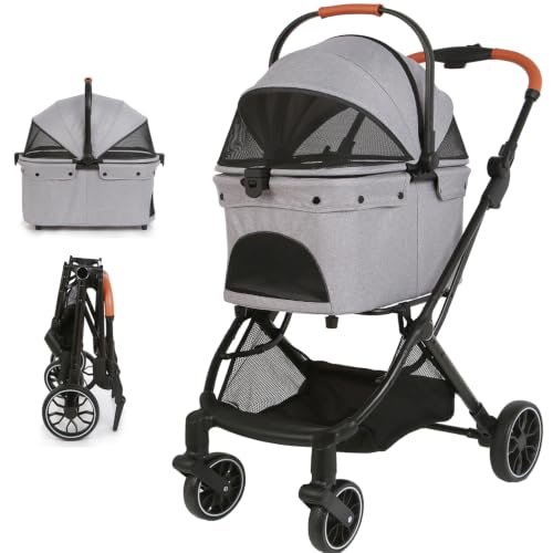 Pet Stroller with Detachable Carrier (Gray)