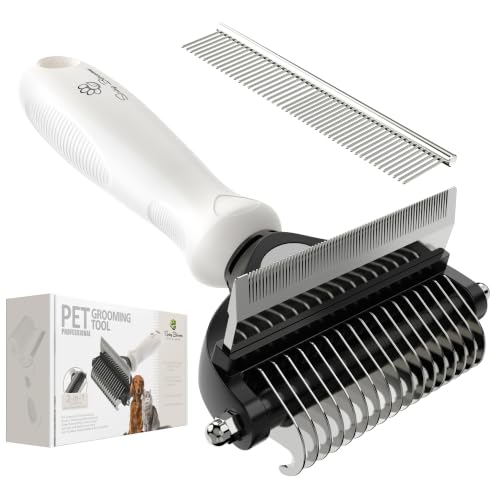 2 in 1 Professional Grooming Rake for Cats & Dogs (Cloud Dancer White)