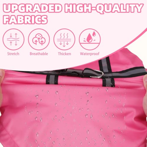 Dog Raincoat with Hood & Harness Built (S (Back 13.2", Chest 18.5", Neck 13.9") / Fuschia)