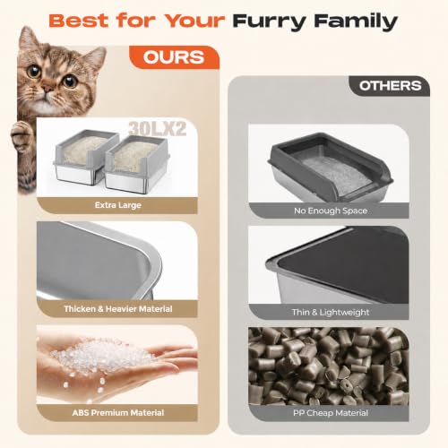 XL Stainless Steel Cat Litter Box with Lid (Light Gray)