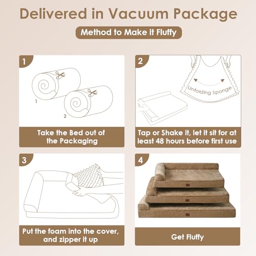 Memory Foam Dog Bed Large Size Dogs (Camel / 36.0"L x 27.0"W x 6"Th)