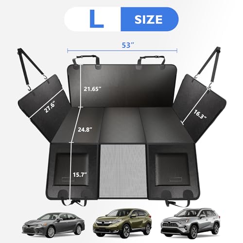Hard Bottom Dog Car Seat Cover for Back Seat (L - For Cars/ Mid-Size SUV/ Small Truck / Deep Black)