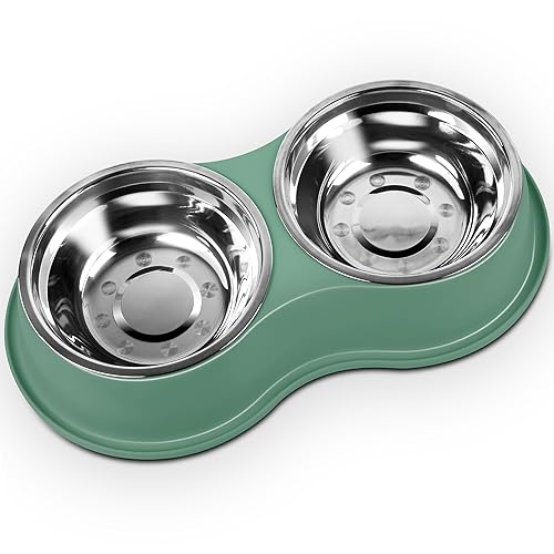 Stainless Steel Dog Bowls Double Non (Large-34oz / 6.Green)