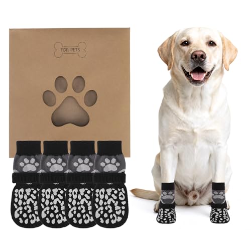 Dog Socks Shoes for Hot Pavement (Grey+black / X-Small(4 Pack))