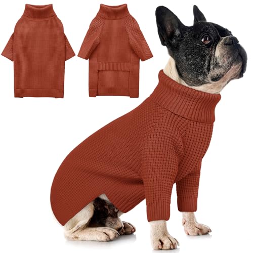 Dog Sweaters for Medium Dogs Waffle Knit Long Sleeve Dog Sweater (Saddle Brown / Medium)