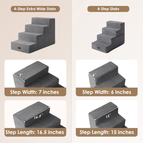 Dog Stairs for Bed 18" H (Grey / Extra Wide 16.5" x 28" x 18")