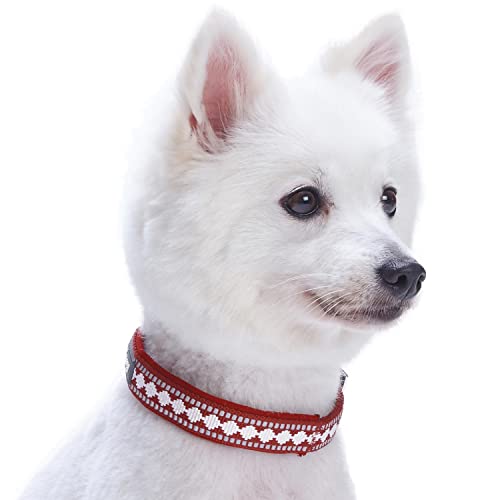 Reflective Jacquard Dog Collar with Neoprene Padding & Metal Buckle (Small / Metal Buckle-Marsala Red)