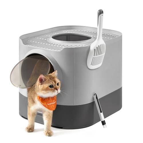 Cat Litter Box with Lid (21.3"L x 16.9"W x 15.7"H / Dove Gray + Slat Gray)