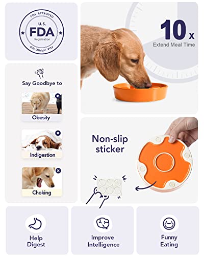 Ceramic Slow Feeder Dog Bowls Small Breed (Sun Orange / S-0.6 Cups)