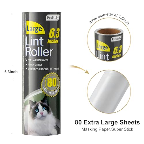 Large Lint Rollers Pet Hair Extra Sticky Refills (4 Large Refills + 320 Sheets)