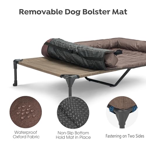Outdoor Elevated Dog Bed with Waterproof Bolster Cushion (Brown / 49.0"L x 33.0"W x 9.0"Th)