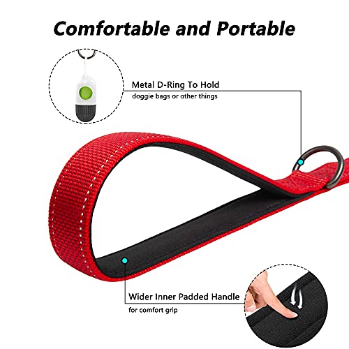 5FT Heavy Duty Dog Leash with Soft Padded Double Handle (5 FT x 1 in Wide / Red)