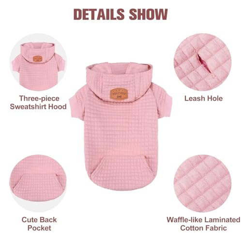 Small Dog Hoodie Sweater with Pockets (Pink / XXS (Back: 8",Chest: 10", Neck: 7.5"))