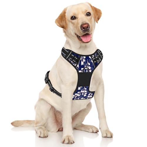 No Pull Dog Harness (Blue White Flowers / X-Large)