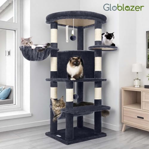 Corner Cat Tree Tower with Scratching Post (51inch / Dark Gray)