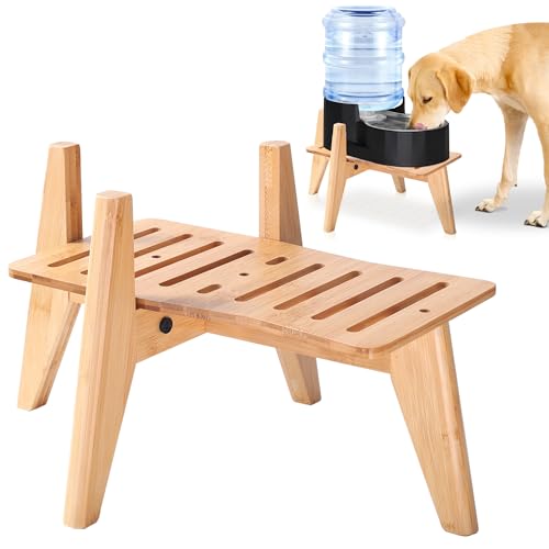 Dog Water and Food Dispenser Stand for Medium Dogs (Mid-Large (Rectangular) / Bamboo-DM)