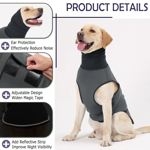 Reflective & Soft Dog Anxiety Vest with Ear Wraps for Thunderstorm (Grey / X-Small)