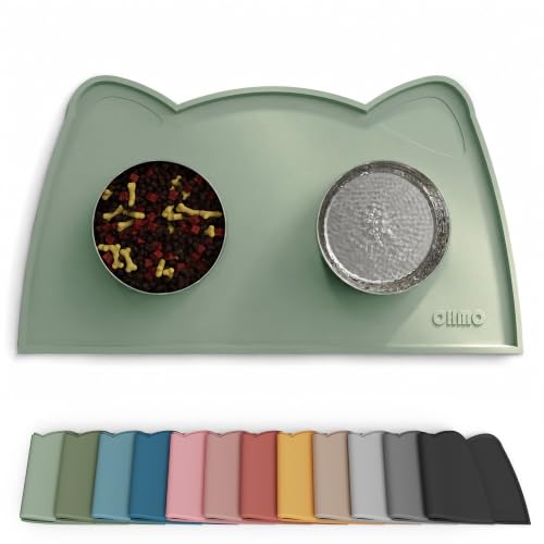 Cat Food Mat Silicone Pet Feeding Mat (18"L x 10"W / Sage Green)