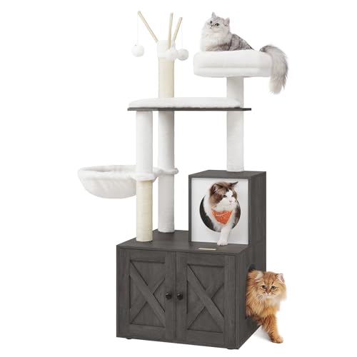 Cat Tree with Litter Box Enclosure (Misty Gray)