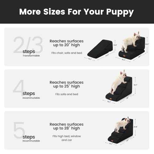 Dog Stairs for Small Dogs 19.7" H (Black / Curved 15.7"x28"x19.7")