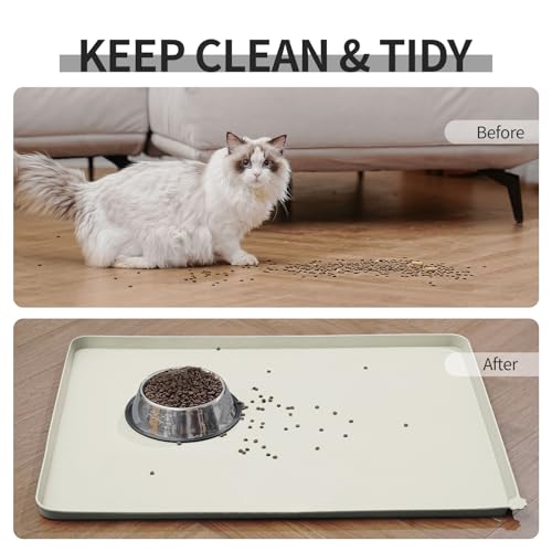 Silicone Pet Feeding Mat (Beige / 32" x 24")