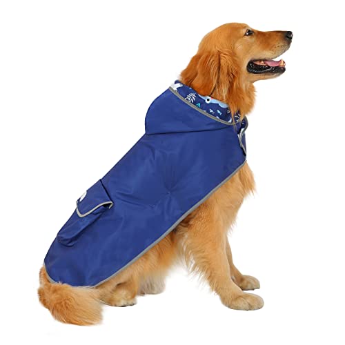 2-in-1 Reversible Dog Raincoat Hooded Poncho Rain Jacket Bl Sharks XL (X-Large / Sharks)