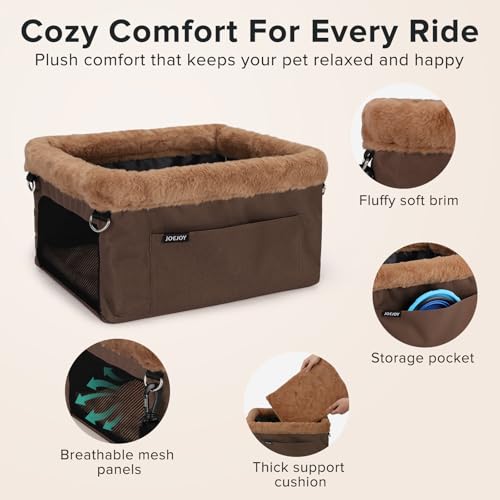 Deluxe Dog Booster Seat with Sturdy Metal Frame and Safety Leash for Small Pets up to 20 lbs (Bronw)