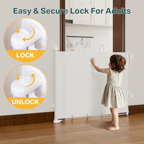37 55" Retractable Baby Gates for Stairs & Doorways (White / Retractable Width: 37"–55")