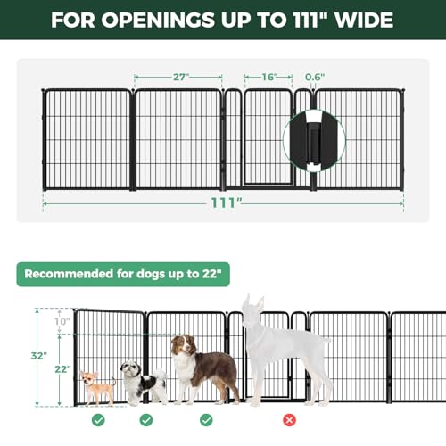 Dog Gate Extra Wide Adjustable for Openings Up to 111" (Black / Up to 111" W【3 Panels + 1 Door】 / 32"H)