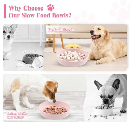 Ceramic Slow Feeder Dog Bowls (Pink-L)