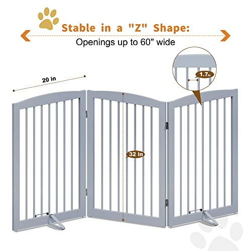 Freestanding Pet Gate for Dogs (32" Height-3 Panel / Gray)