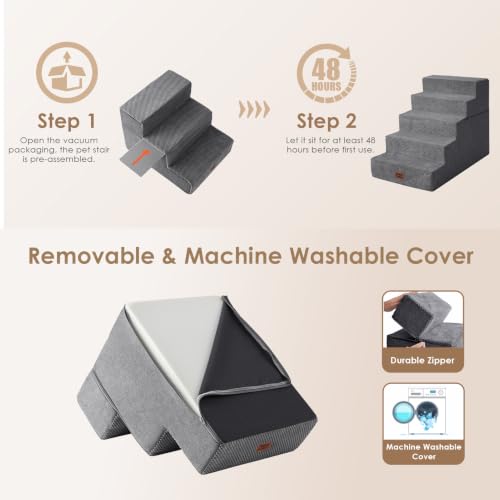 Dog Stairs for Bed 22.5" H (Grey / Extra Wide 17.7" x 35" x 22.5")