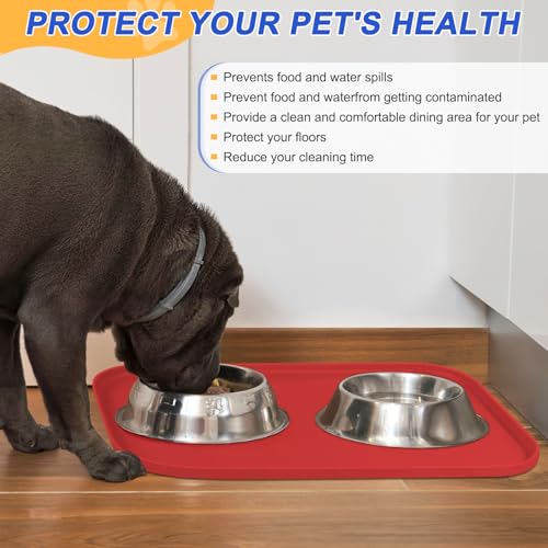 Waterproof Silicone Pet Food Mat with Raised Edge for Dog & Cat (Red / 24"L x 16"W)