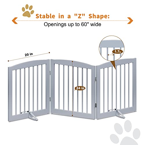 Freestanding Pet Gate for Dogs (24" Height-3 Panel / Gray)
