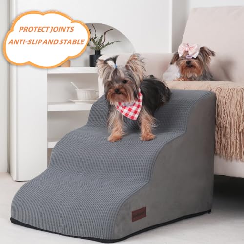 Dog Stairs for Small Dogs and Cats (Grey / Standard 3-Step 15.7"H)