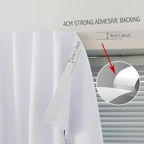 Room Darkening Curtains with Adhesive Backing Tool Free Hanging Window Drapes for Bedroom Kitchen Rental 70" W x 84" L White 1 Panel (70"W x 84"L (Pack of 1) / White)