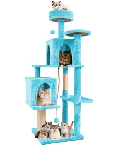 58.5inch Large Cat Tree Tower Condo for Indoor Cats (58.5in / Peacock blue)