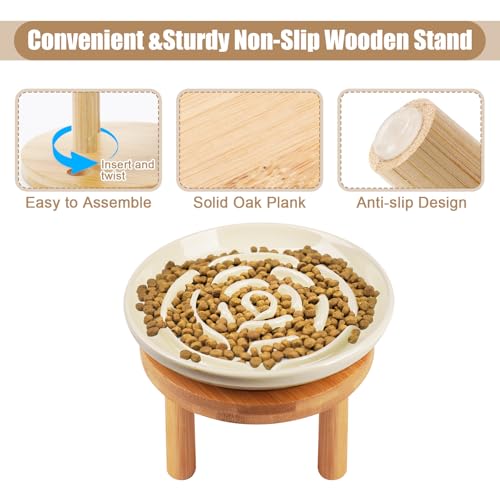 Elevated Slow Feeder Cat Bowls (cream)